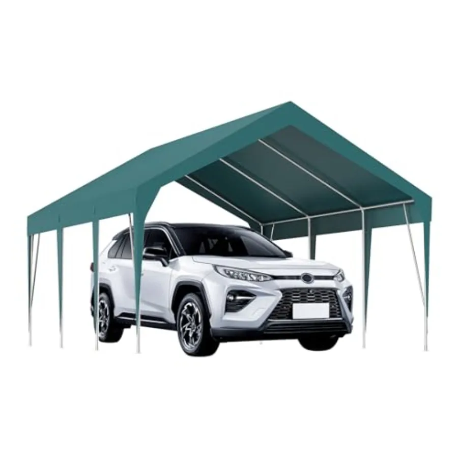 10X20FT Heavy Duty Carport for Outdoor Vehicle Storage, Green Polyethylene Fabric with Waterproof UV Protection, Portable Steel
