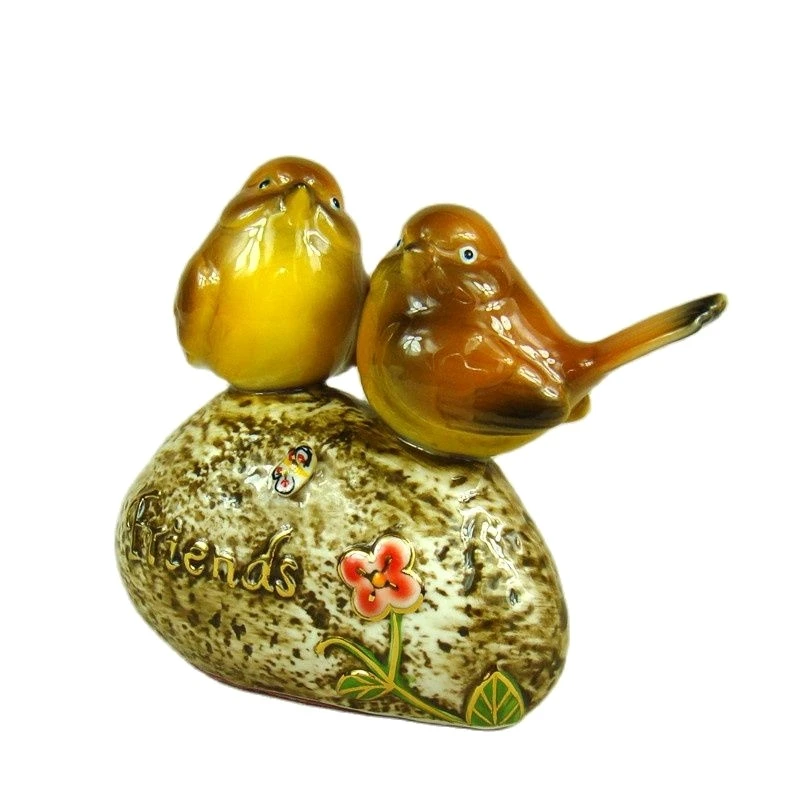 Porcelain Birdie Couple Figurine Decorative Ceramics Rock Bird Miniature Tabletop Girlfriend Ornament Craft Gift for Boyfriend