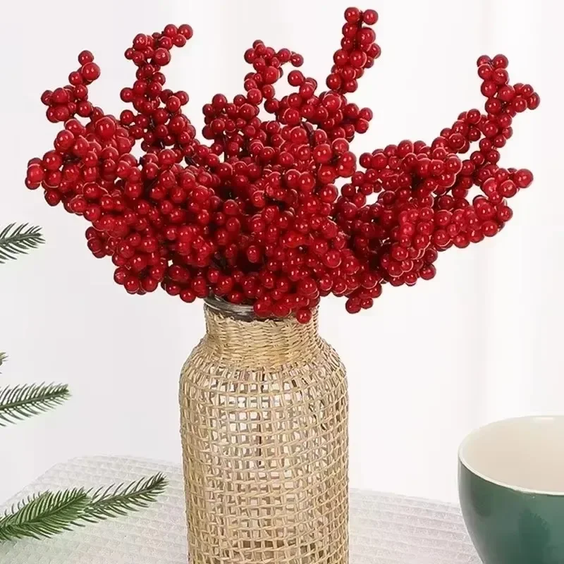 Christmas Artificial Berries Decoration Red Berry Branches for Xmas Tree Party Home Table Ornaments Red Fruit Wreath DIY Gift