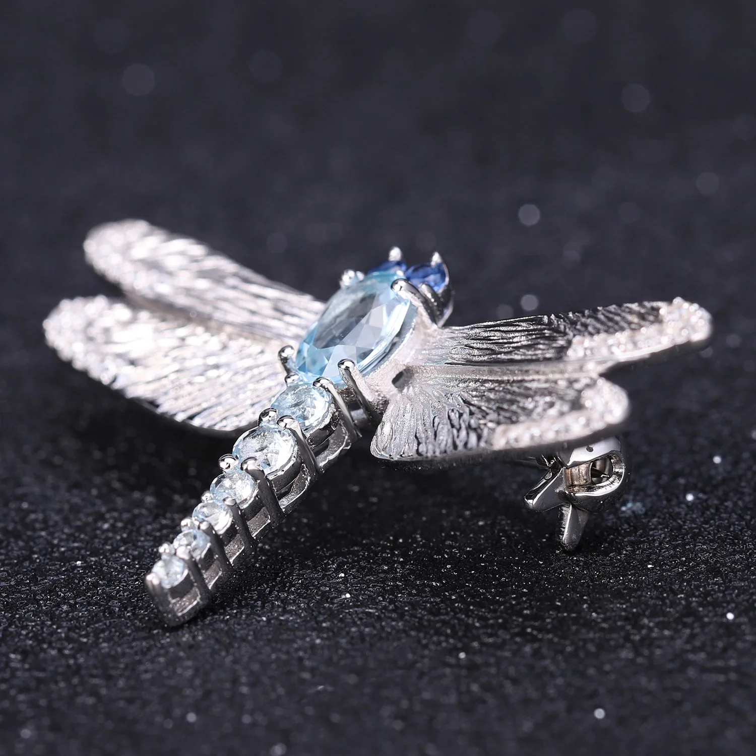 Jade Angel Natural Blue Topaz Dragonfly Brooch Stylish 925 Sterling Silver Handmade Animal Brooches Pins for Women Fine Jewelry