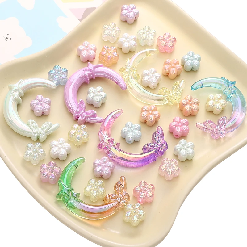1-5pcs Plum Blossom Butterfly Star Moon Mixed Color  Acrylic Spacer Decorative Beads For Jewelry Making DIY Bracelet Findings