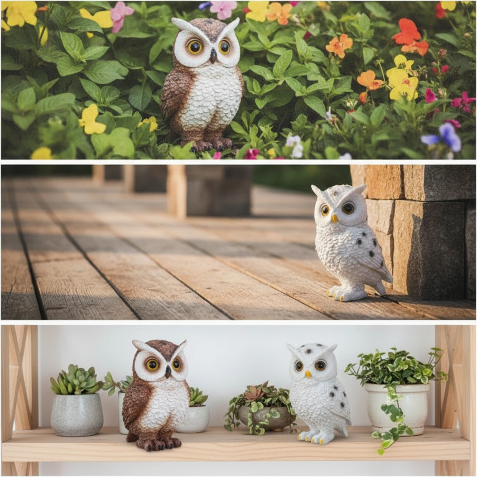 Owl Figurine Realistic Owl Statue Textured Decorative for Gardeners, Patio, Porch