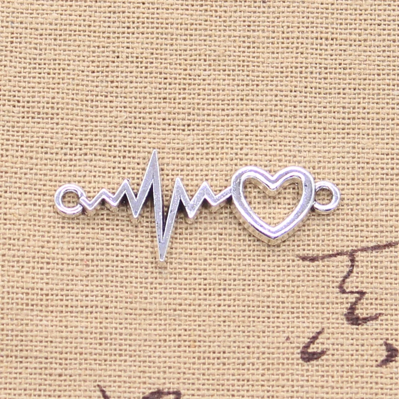 20pcs Charms Heart ECG Electrocardiogram 16x38mm Tibetan Silver Color Pendants Antique Jewelry Making DIY Handmade Craft