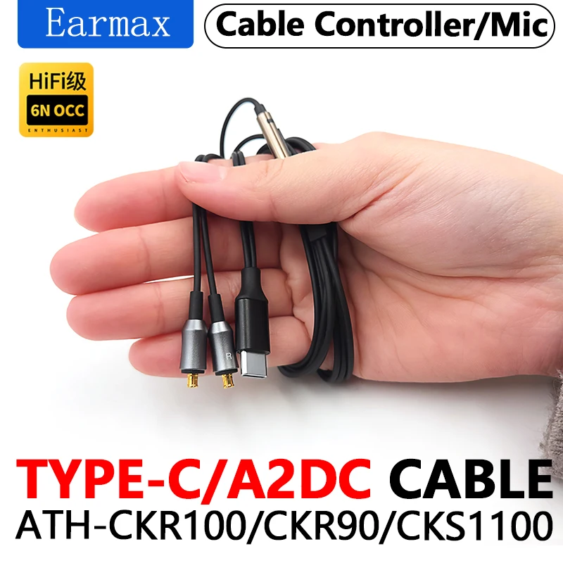 

For ATH-CKR90 CKR90is CKR100 CKR100is CKS1100 CKS1100is Replaceable HIFI Earphones TYPEC to A2DC OCC Single Crystal Copper Cable