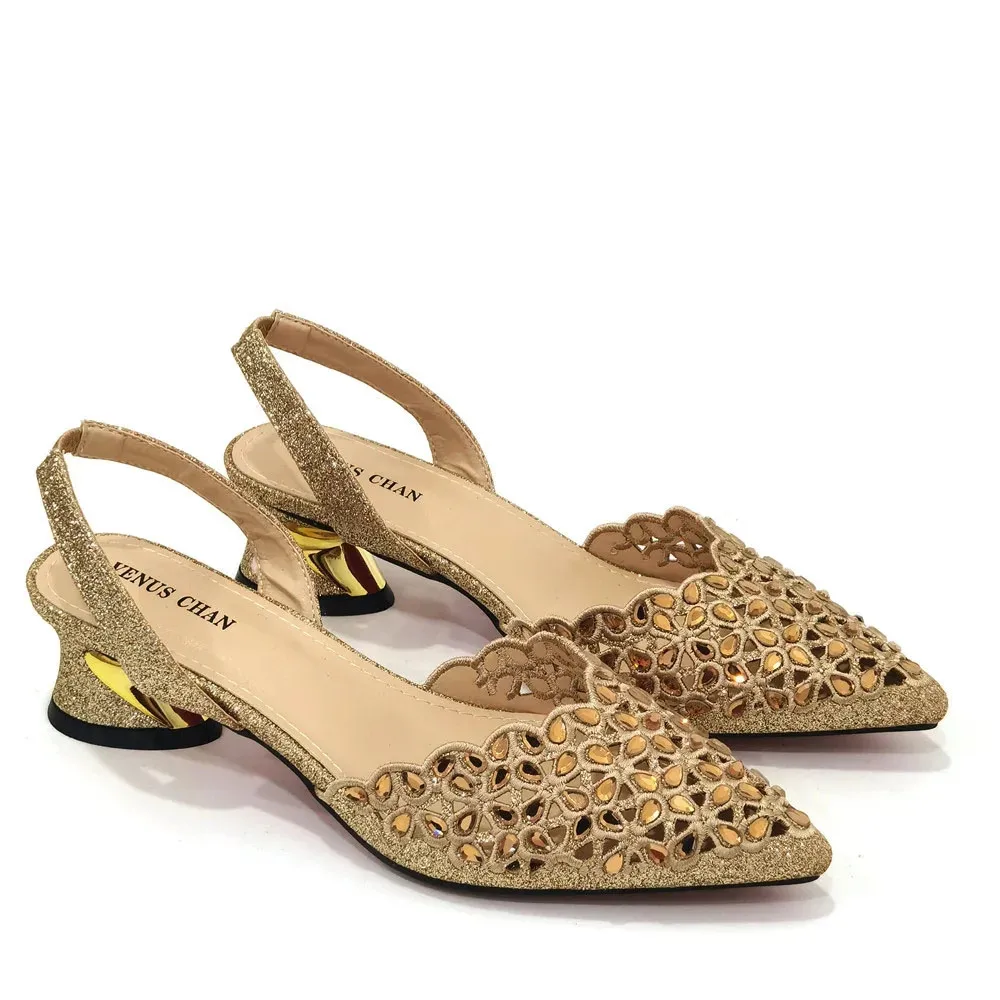 Ladies Italian High Heel and Bag Set Golden Color Italian Shoe with Matching Bag Set 2024 Nigerian Shoes and Bag Set for Party