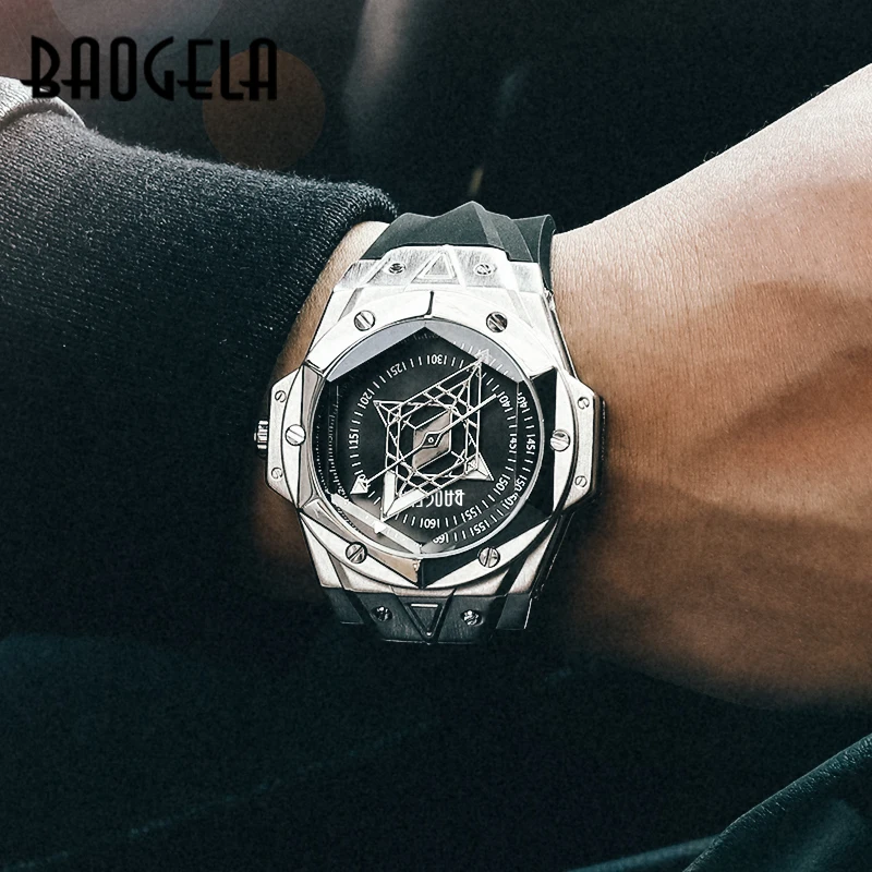 BAOGELA NEW Luxury Top Brand Quartz Watches Men Rubber Strap Military Sports Wristwatch Man Waterproof Watch Relogios Masculino