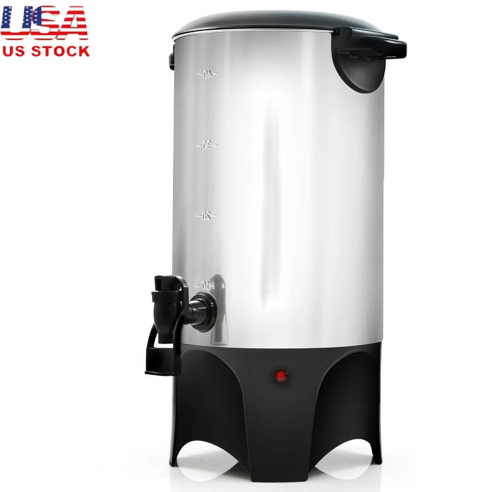 

40 Cup Stainless Steel Coffee Maker Urn Hot Water Dispenser Office Use Meetings Events Easy Cleanup Removable Filter Safety Lock