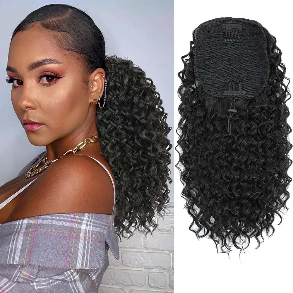 Drawstring Ponytail Afro Kinky Curly Ponytail Extension Short 10 Inch Synthetic Curly Ponytail Hair Pieces