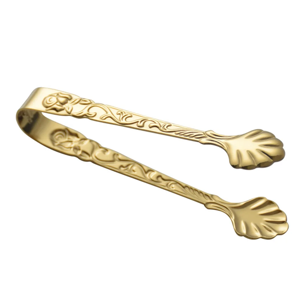 

Stainless Steel Ice Cube Tong Embossed Rose Design Mini Food Tongs For Kitchen Bar Restaurant Serving Sugar Cubes