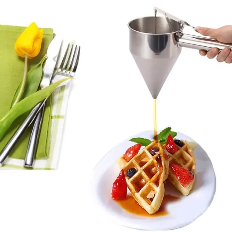 Commercial Stainless Steel Cake Decorating Tools Pancake Maker Baking Funnel Box Kitchen Pastry Cream Piping Bag Filler