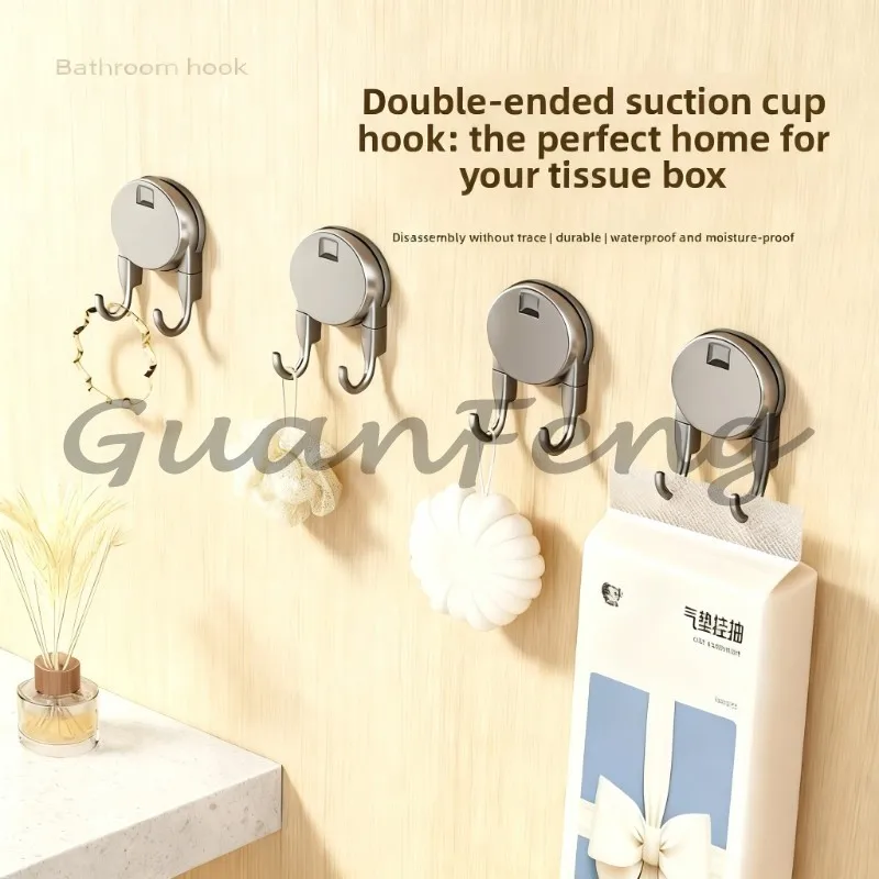 Multifunctional Suction Cup Double Hook, Strong Sticky Tissue Holder Hook, Portable Wall Hanging Hook