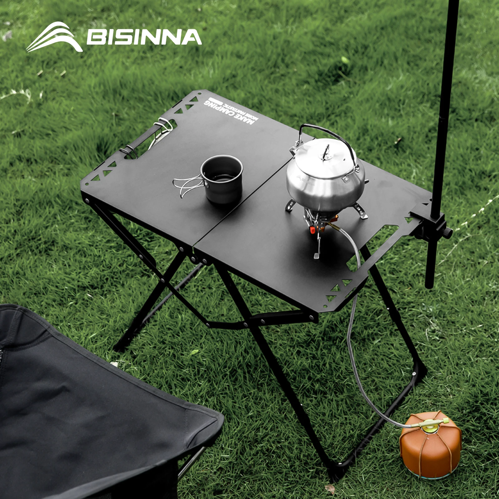 BISINNA Tragbarer Campingtisch, klappbarer Picknick-Strandschreibtisch mit Tragegriff, hängende Gegenstände zum Aufhängen im Freien, Wandern, Grillen