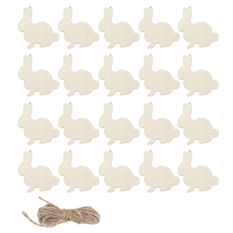 20PCS Bunny Wood Chips Easter Party Decorations Handmade DIY Wooden Crafts Decoration Pendant Party Supplies