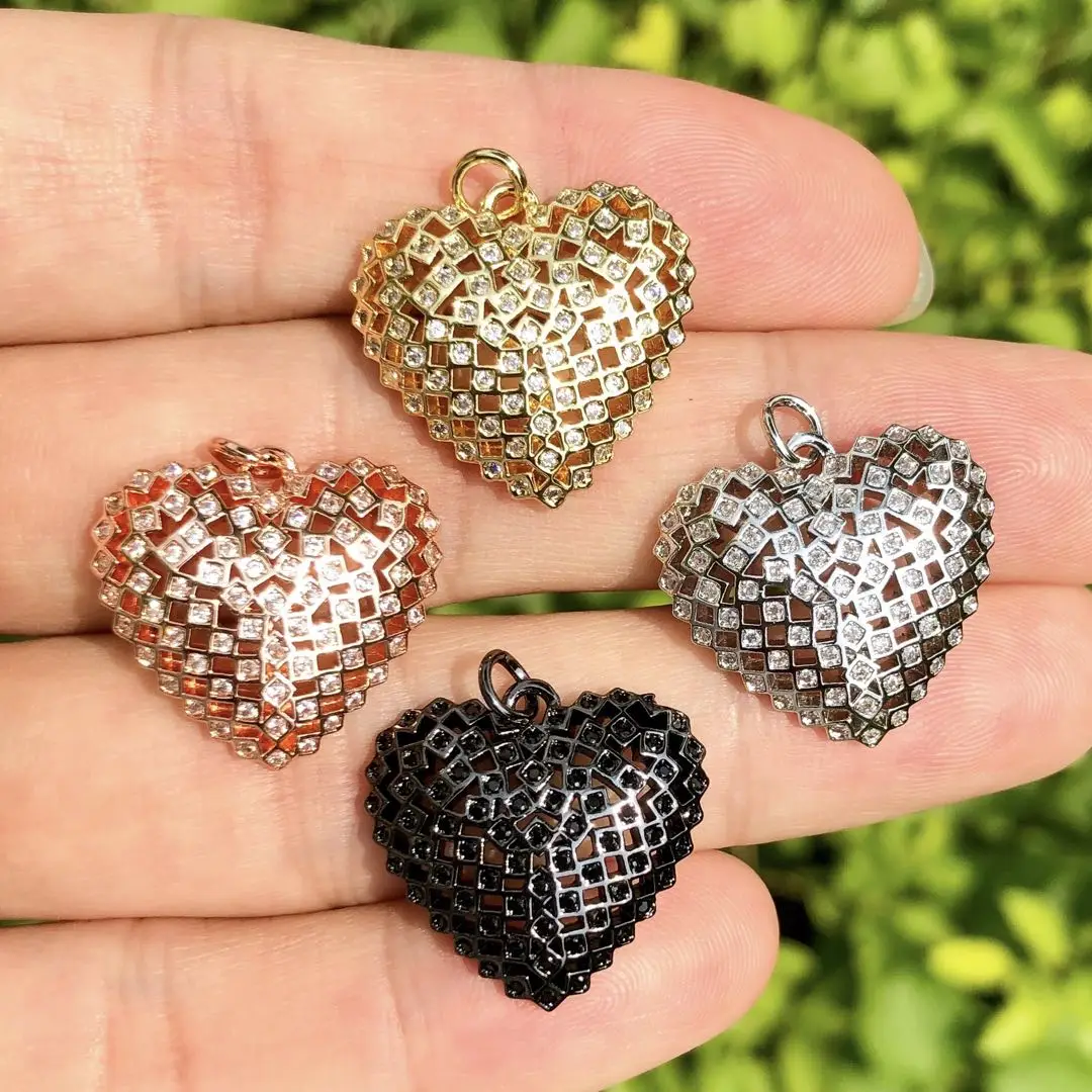 

5Pcs/Lot Pave Hollow Brass Heart Pendant For Bracelet Necklace Jewelry Making