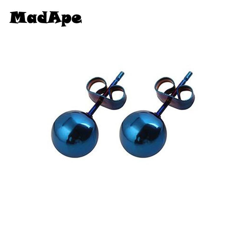 MadApe 2PC Surgical Steel Silver Color,Black,Gold,Rose Gold Color Ball Stud Earrings Punk Ear Tragus Ear Piercing Stud Earring