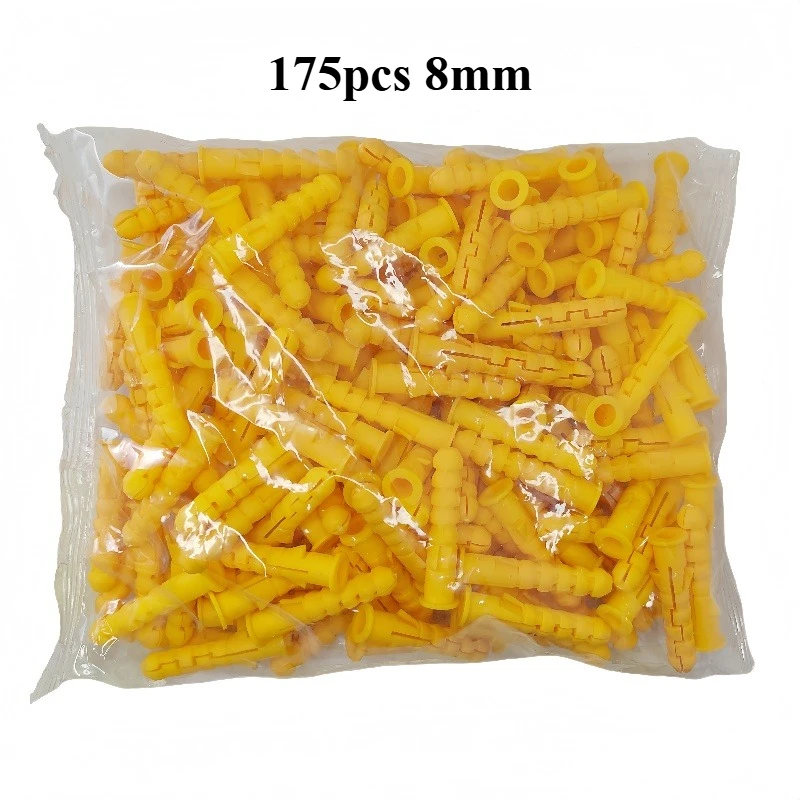 

175pcs High-Quality 8mm Nylon Wall Plugs Plastic Heavy Duty Expansion Anchors for Screws Wall Fixings for Concrete Brick Masonry