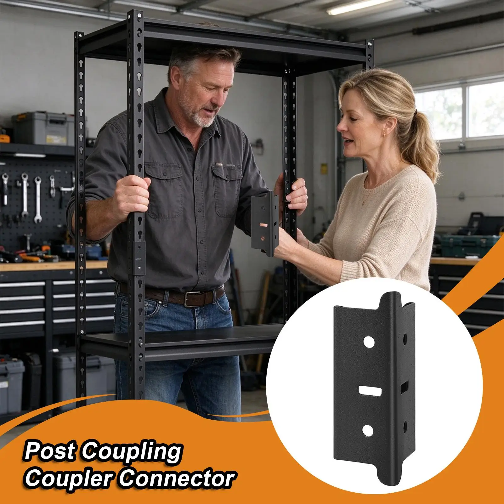 Post Coupler Steel Bracket Seam Fasten Coupler Splice Plate Shelving Upright Connector for 1.25 Inch Home Garage Warehouse