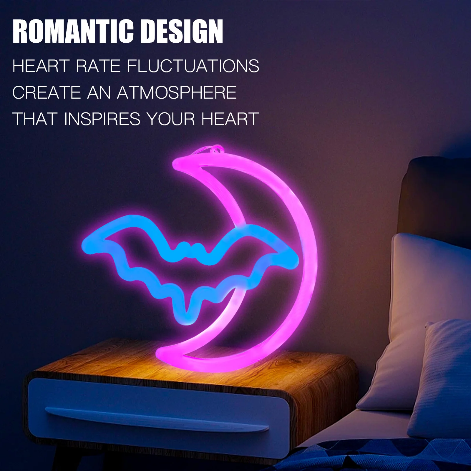 1PC Moon Bat Neon Light, LED Wall Sign, Battery/USB Powered, for Bedroom, Party, Wedding, Game Room (Batteries Excluded)