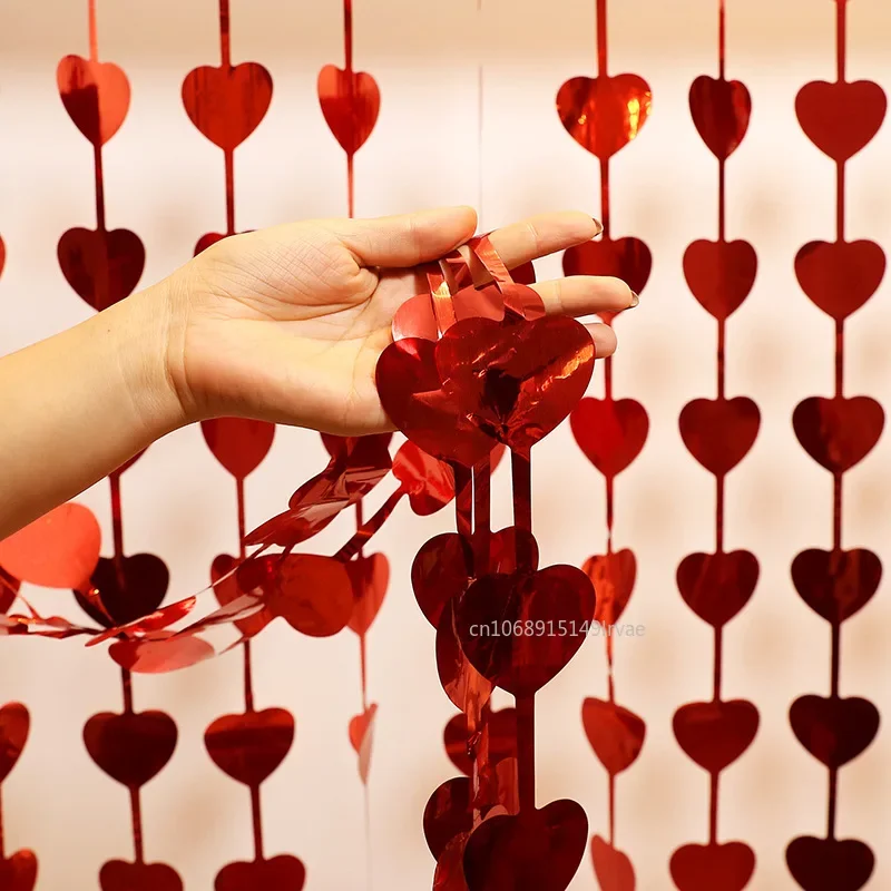 2M Love Heart Party Background Wedding Decoration Foil Curtain Sequin Wedding Photo Backdrop Valentine\'s Day Birthday BabyShower