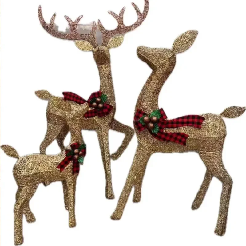 

Christmas deer pulling car luminous ornament large scene decoration wrought iron deer sleigh