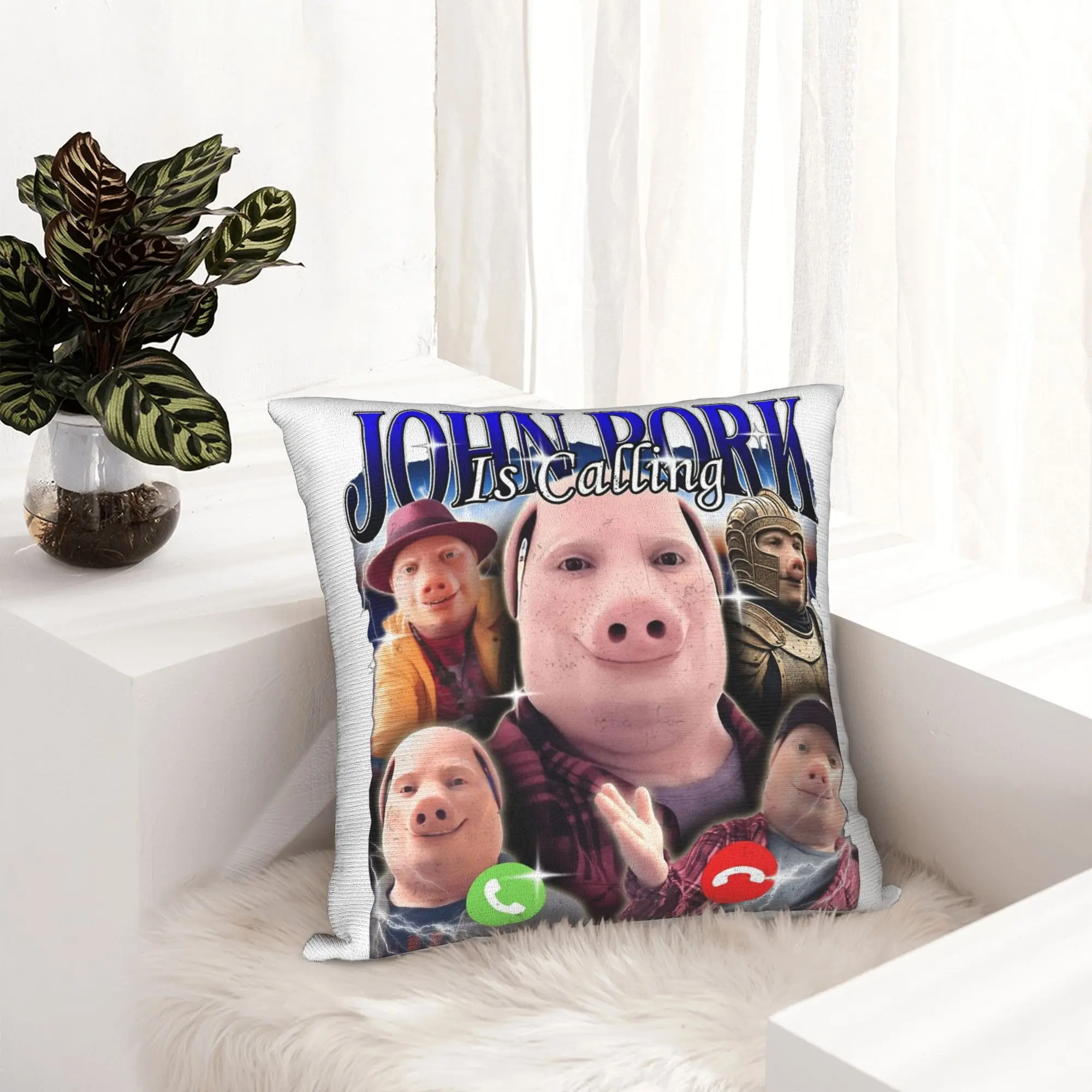John Pork Is Calling Funny Meme Pillowcase Printing Polyester Cushion Cover Decoration  Pillow Case Cover Home Zippered 40*40cm