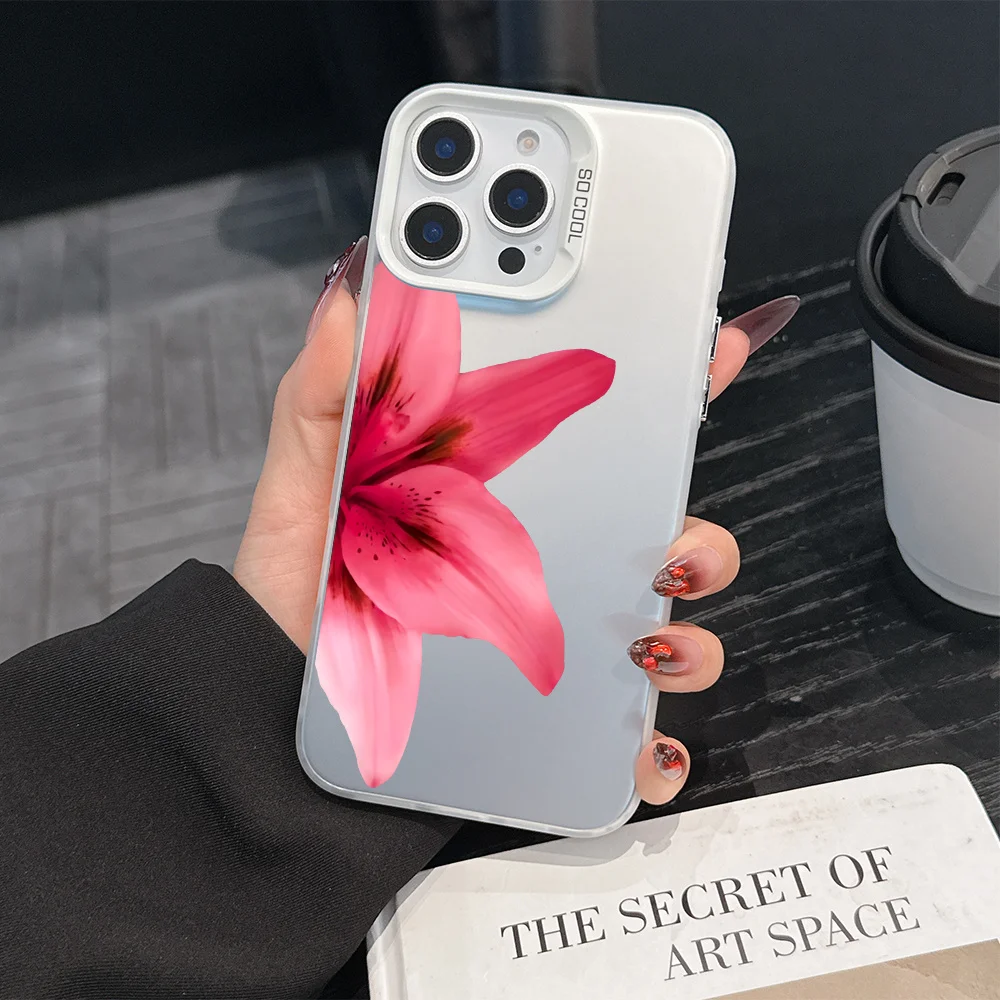 

Pink lily design phone case for iPhone 16 15 14 13 12 11 Pro/ Max/Plus shock-proof rear cover anti-fingerprint