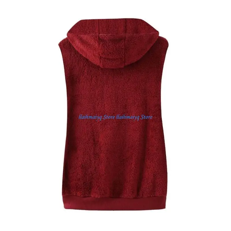 573B Women's Plush Vest Casual Oversized Zipper Sherpa Hooded Sleeveless Winter Warm Coat