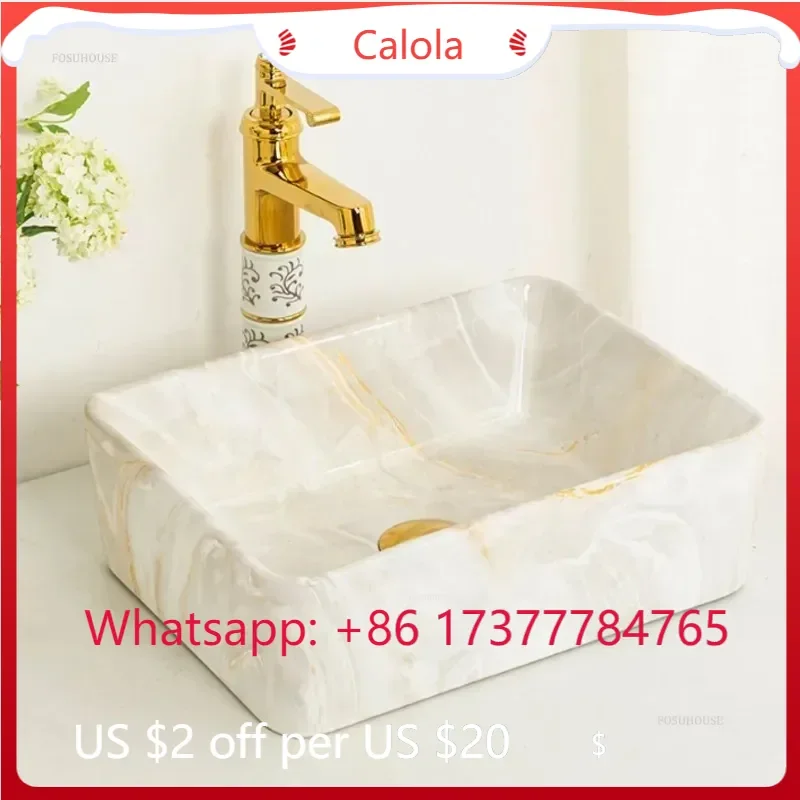 Gold Ceramic Bathroom Sink Small Balcony Vessel Basin Art Shampoo Wash Basin for Toilet