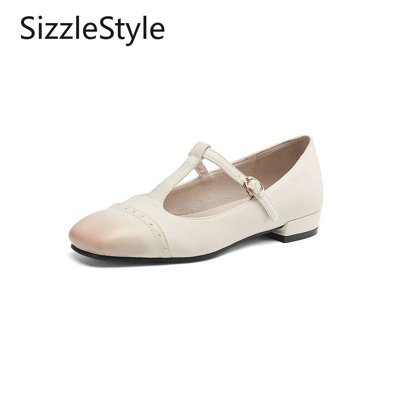 

Fashionable Women's Round Toe T-shaped Buckle Shallow Mouth Comfortable Thick Heel Simple Mary Jane Shoes