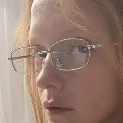 Y2K Harajuku Small Square Frame Glasses Women Retro Metal Eyeglasses Clear Reading Spectacle Blue Light Blocking Eyewear