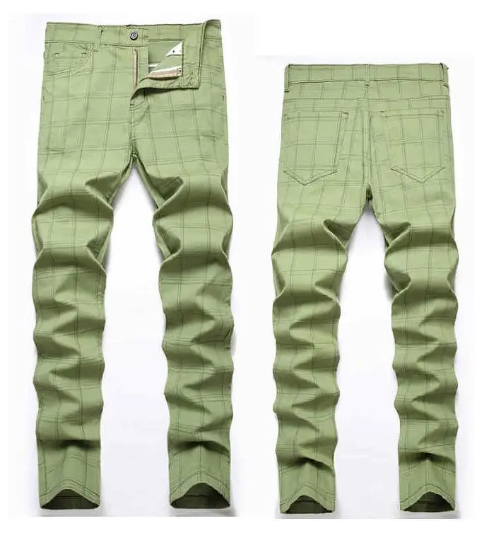 Men Business Casual Pants , Pencial Checked Trousers,Street Wear High Stretchy Scottish Style Pants