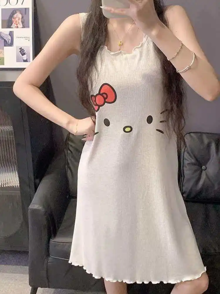 

Пижамное платье Sanrio Hello Kitty, женская ночная сорочка на бретельках, длинное платье-комбинация, летняя одежда для дома