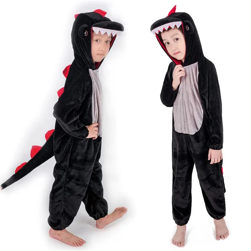 Cute Kids Animal Dinosaur Kugurumi Costume Cosplay Ragazzi Bambino Verde Nero Asilo Scuola Gioco di società Gioco di ruolo Vestito