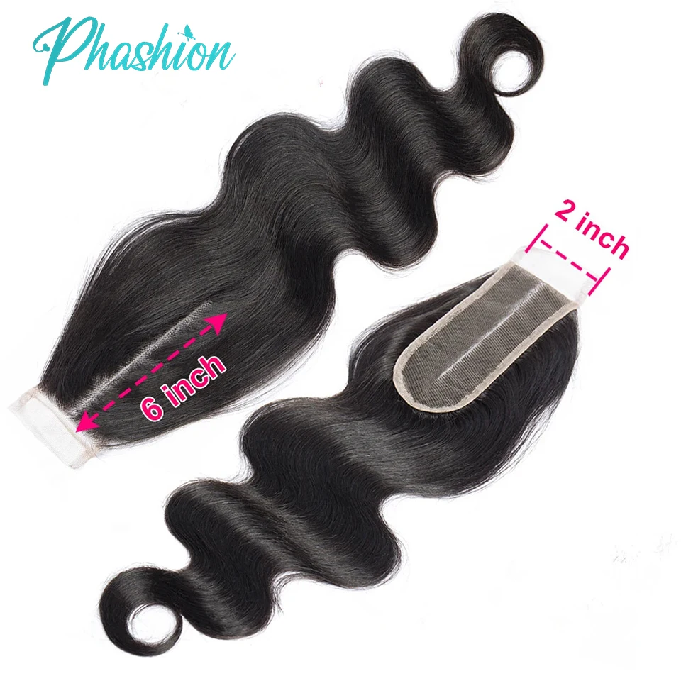 Phashion Kim K 2x6 Swiss Transparent Lace Closure Straight Body Wave Deep Parting Brazilian Remy Human Hair For Black Women