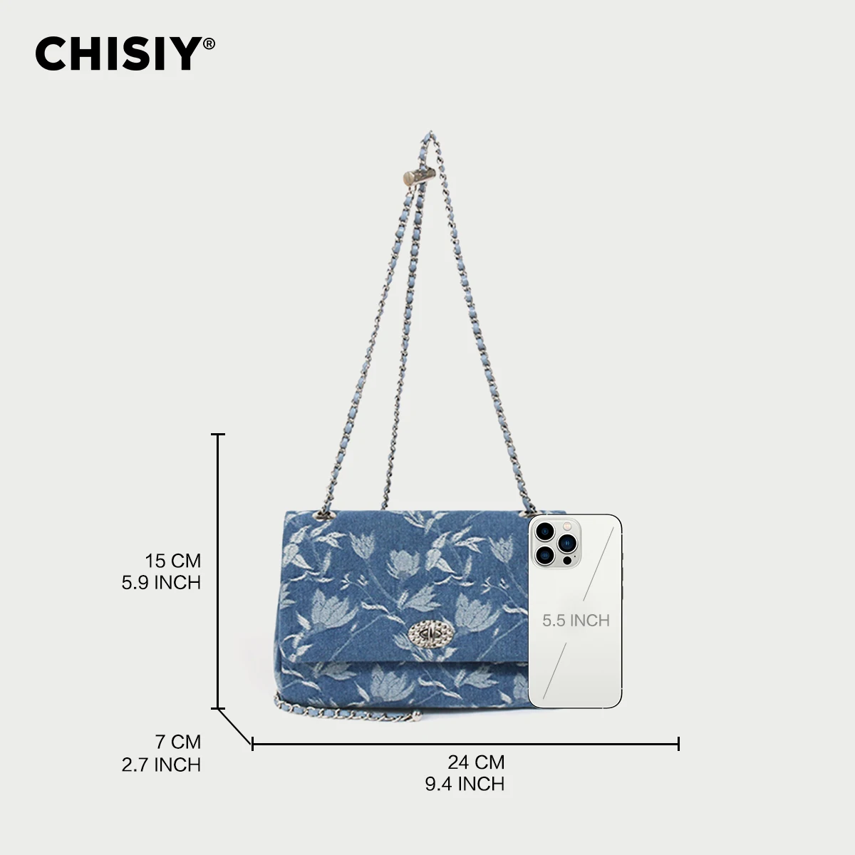 CHISIY Original Handmade Flower Embroidered Denim Chain Bag Fashion Dating Commuter One Shoulder Crossbody Bag