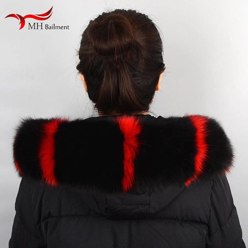 100% Real Fox Fur Collar Oversized Raccoon Fur Collar Custom-made Winter Fur Scarf Headband Jacket Hat Striped Collar Women