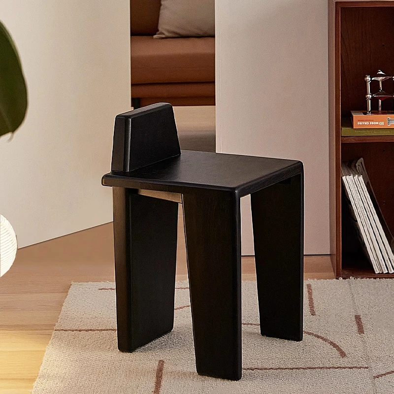 

Rubberwood Lounge Stool Wabi-Sabi Dining Chair with Backrest Vintage Sofa Side Table Nordic Bedroom Vanity Seat