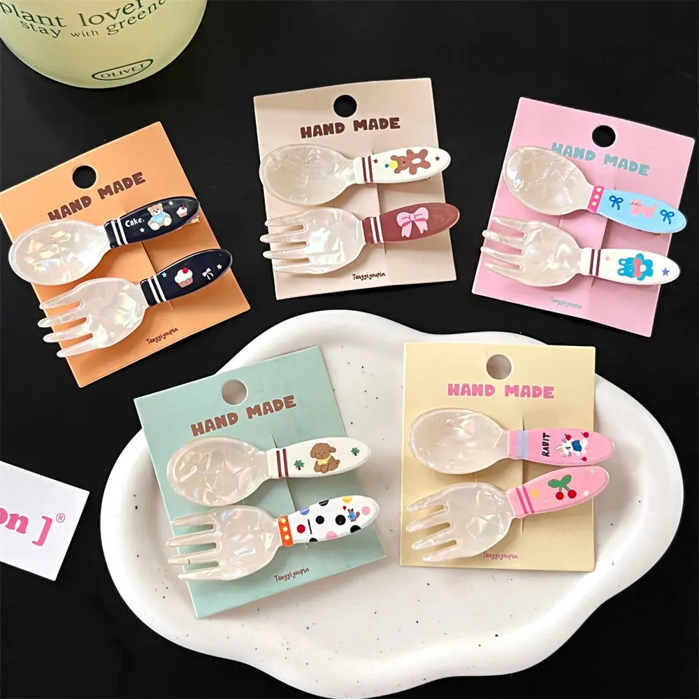 2pcs New Fashion Creative Spoon Fork Duckbill Clip Cute Cartoon Hair Clip Barrette Cutlery Hairpin Women Girls Hair Accessory