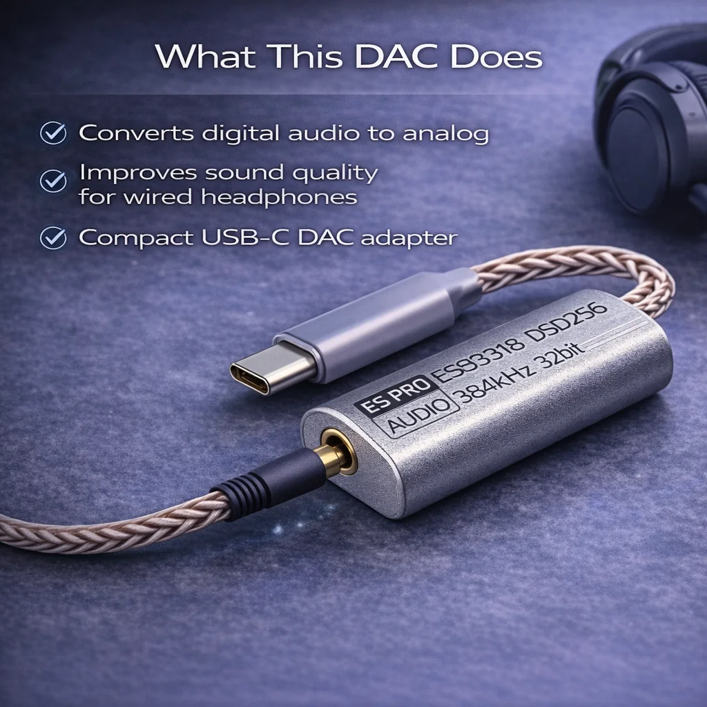 Adapter audio USB-C DAC LY Tech ES9318, 32bit 384kHz DSD256, bez sterowników, dla Androida, iPada, Windowsa, MacOS — zdjęcie produktu 3