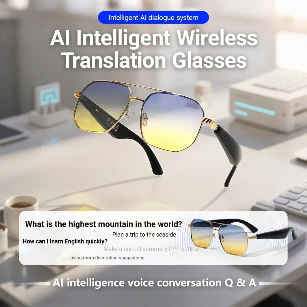 GY300 แว่นตากีฬา Al อัจฉริยะ WirelessTranslation แว่นตากันแดดเสียงรีโมทคอนโทรลแว่นตาเพลงแว่นตากันน้ํา