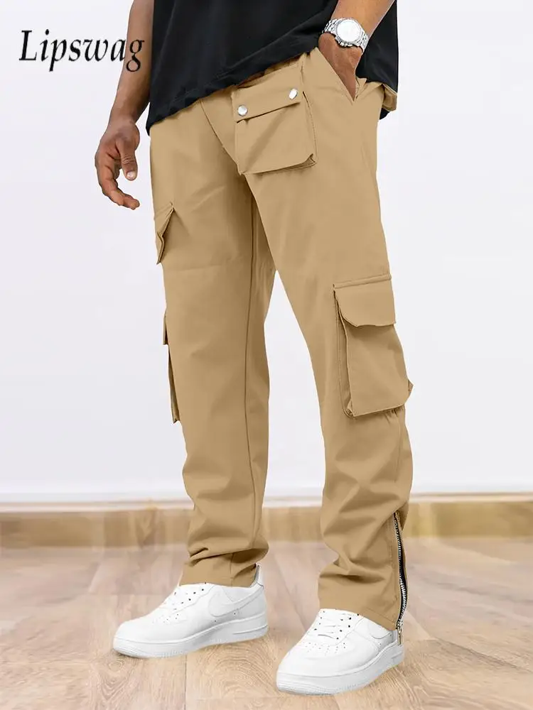 المألوف الجانب سستة تصميم البضائع السراويل الرجال ربيع الخريف عادية بلون فضفاض السراويل الشارع الشهير رجالي بنطلون مستقيم #1