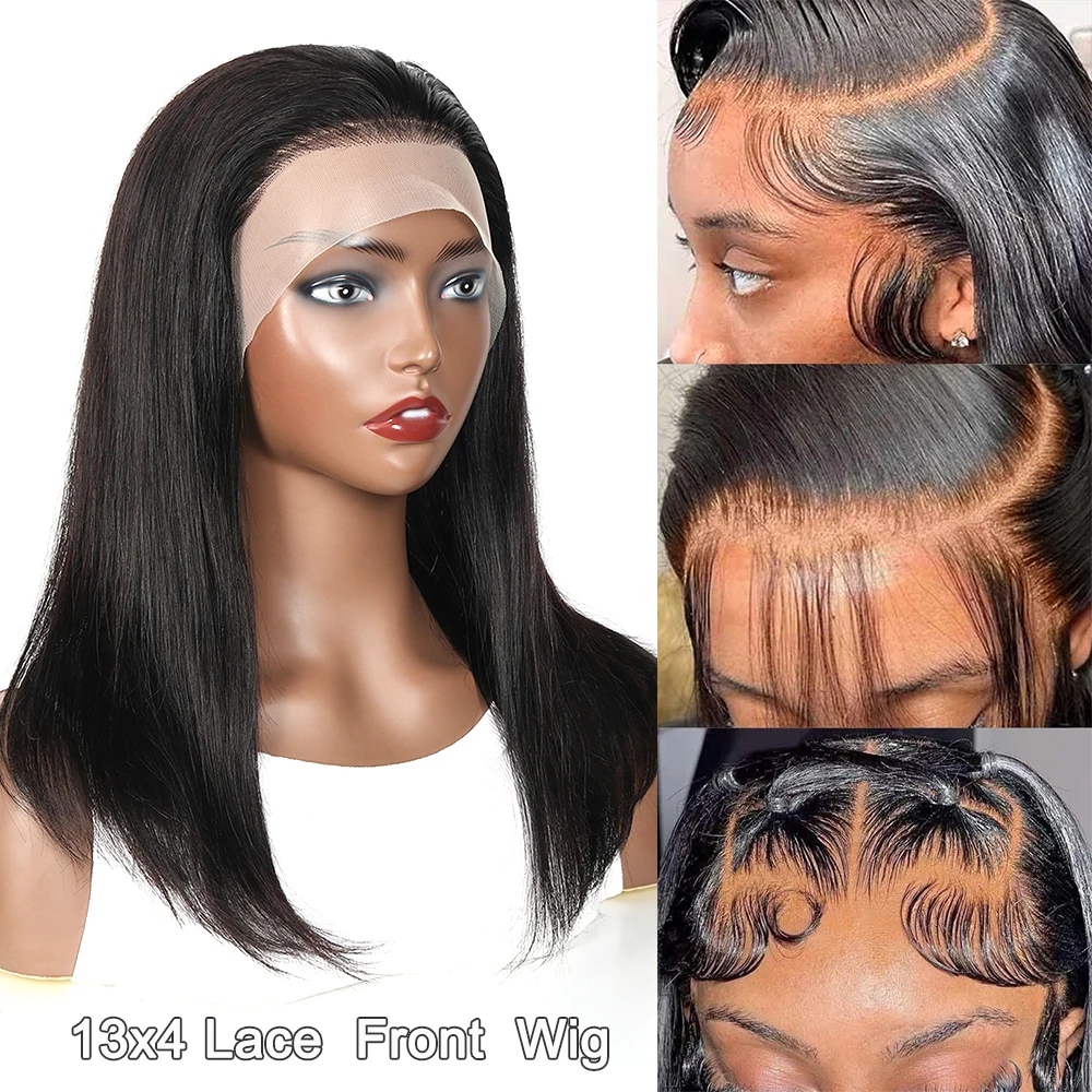 Straight Short Bob Wig Human Hair HD Lace Front Wig Melt Skins Pre Plucked 3x4 Lace Front Wig Brazilian Hair Side Part Lace Wig