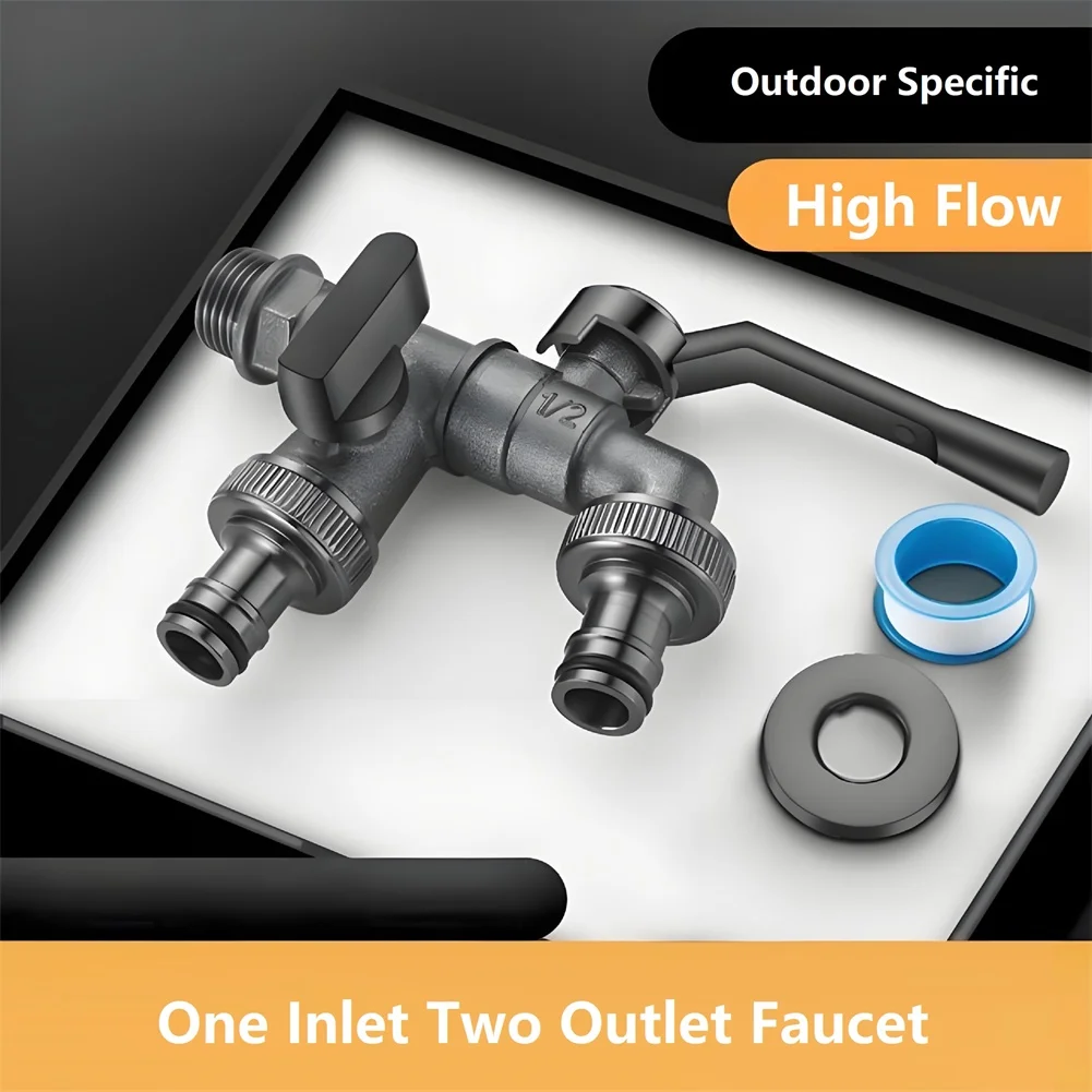 Outdoor Water Tap Faucet 1 Inlet 2 Outlet Garden Hose Faucet  Zinc Alloy Wall Mounted Outdoor Faucet Garden Water Pipe Faucet