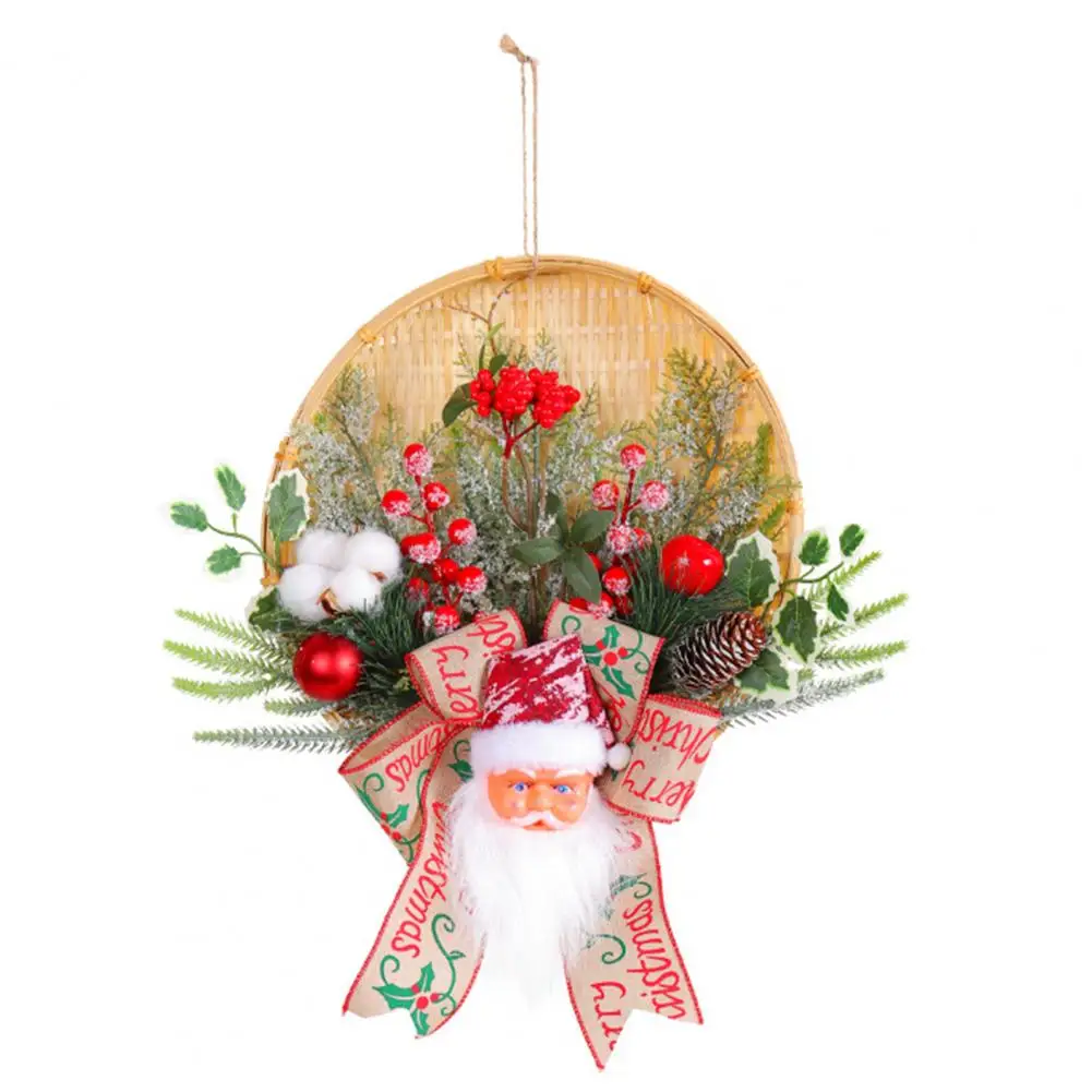 

Durable Christmas Wreath Christmas Artificial Wreath Festive Holiday Garland Santa Snowman Elk Wreath with Pine Cone Berry Green