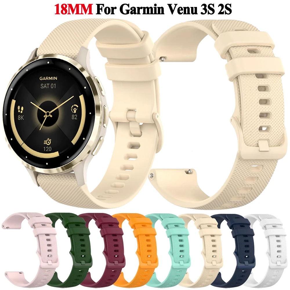 Pulseira de relógio para Garmin Venu, pulseiras de relógio inteligente em silicone, 3S, 2S, Vivoactive 4S, Vivomove 3S, Forerunner, 265S, 255S, 18mm