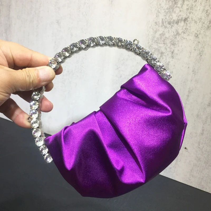 Diamond Circular Gemstone Clutch Women's Luxury Crossbody Chain PU Banquet Handbag Blingbling Mini Evening Bags Bolso Azul Pink