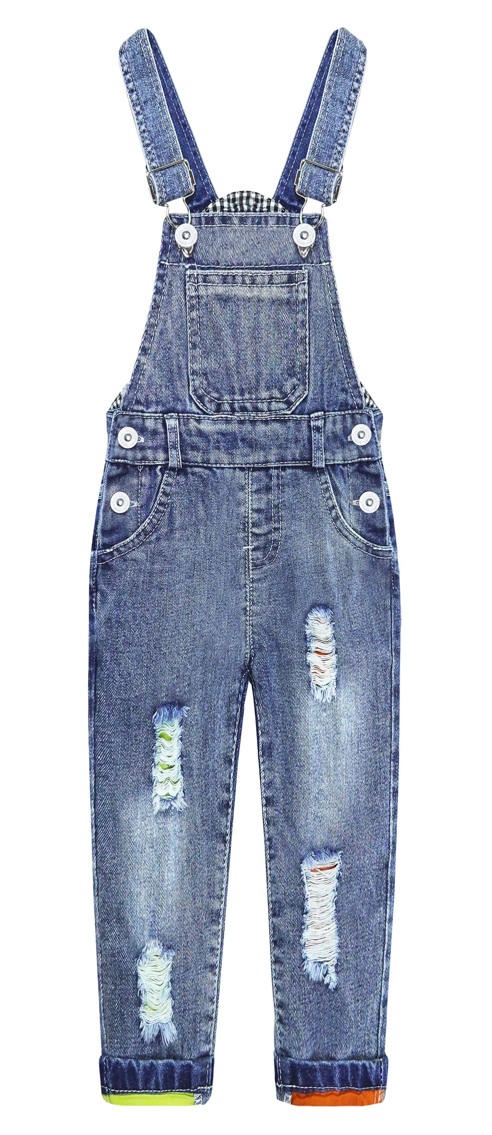 

KIDSCOOL SPACE Boy Girl Overalls, Big Bib Stretchy Distressed Denim Jumpsuit