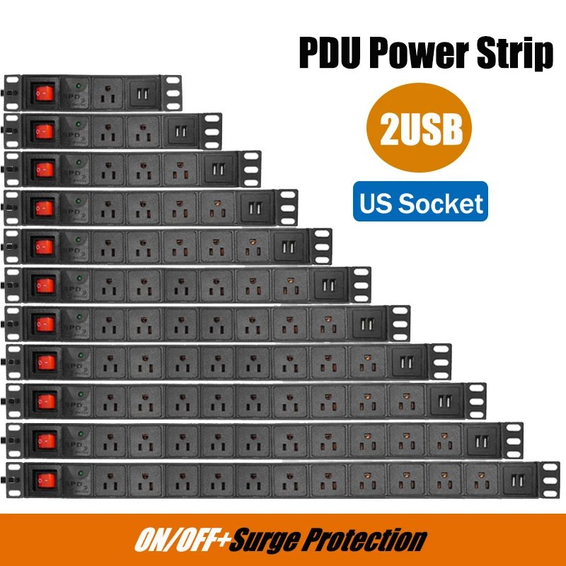

Сетевой шкаф PDU с американской розеткой, металлическая панель питания, защита от перенапряжения, металлический Монтажный кронштейн PDU в стойке, Удлинительный кабель 2 м