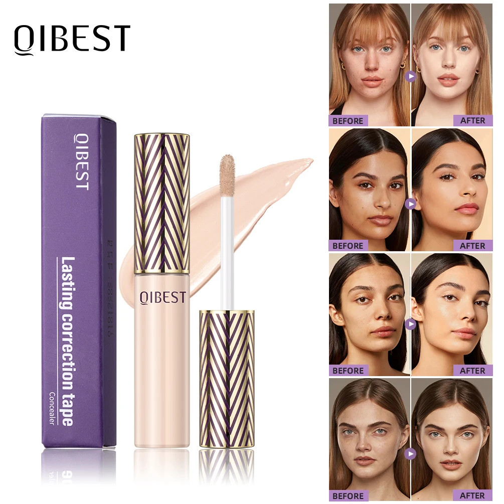 Qibest คอนซีลเลอร์ครีมคอนทัวร์แบบเหลว4สีให้ความชุ่มชื้นกันน้ำรอยสิวหมองคล้ำเครื่องสำอางสำหรับใบหน้า