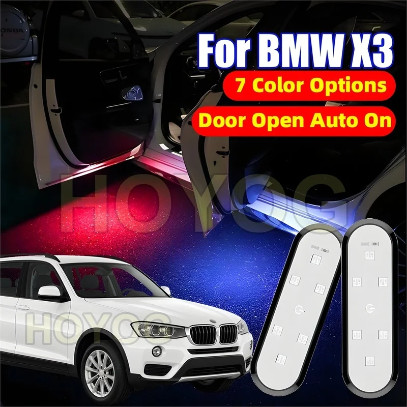 For BMW X3 2010-2017 USB Rechargeable Wireless LED 1-4pcs Car Door Light with a Magnetic Sensor for Ground Lighting
